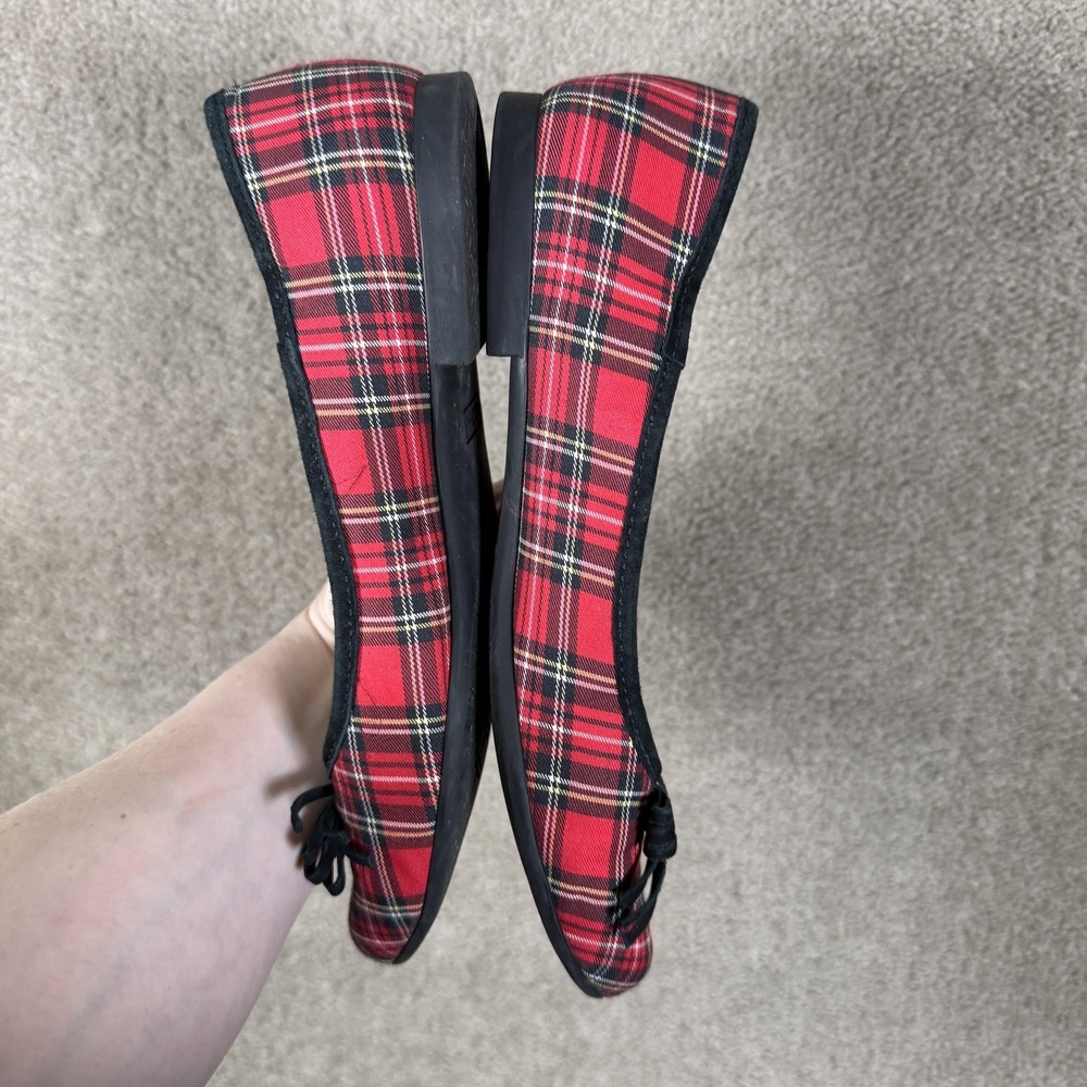 L.L. Bean Ballet Flats Shoes Womens Size 9 Red Plaid Bow Slip On Comfort - Picture 5 of 9